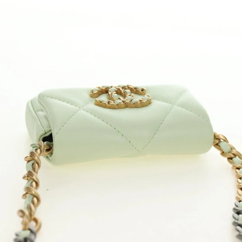 CHANEL Matelasse 19 Chain Bag Lamb Skin Gold Light green